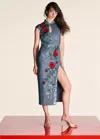 Mango Robe Brodée Sequins In Blue