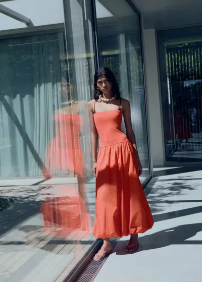 Mango Balloon-effect Strapless Dress Orange