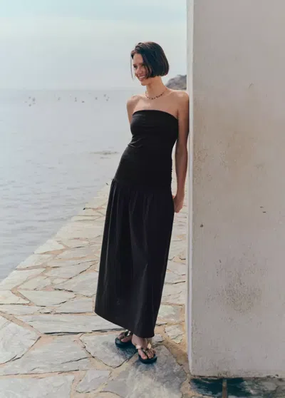 Mango Ruched Strapless Dress In Off White