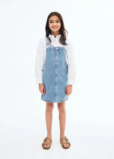 Mango Kids' Short Denim Pinafore In Blue
