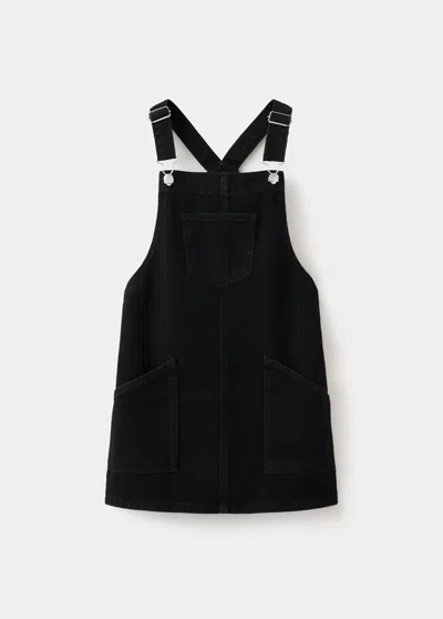 Mango Kids' Robe Chasuble Denim Poches In Black Denim