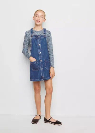 Mango Kids' Robe Chasuble Denim Poches In Bleu Foncé