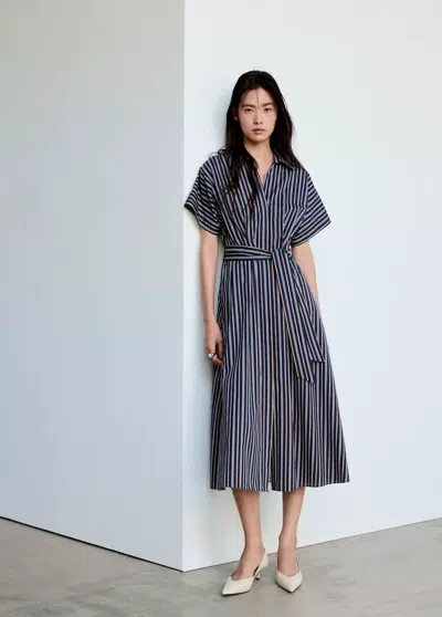 Mango Robe Chemisier À Rayures In Bleu Marine