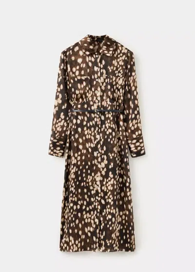 Mango Robe Chemisier Imprimée In Marron