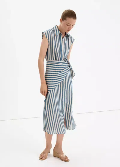 Mango Robe Chemisier Rayures Et Foulard In Blue