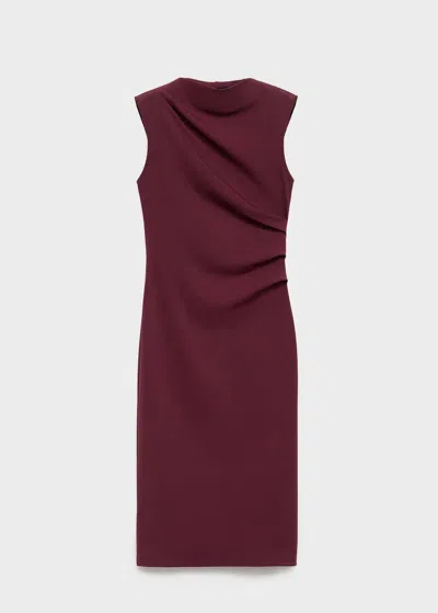 Mango Robe Cintrée Froncée Bordeaux - Femme - M -  In Burgundy