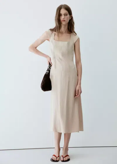 Mango Robe Col Carré In Beige