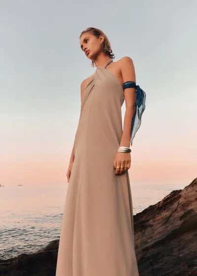 Mango Long Halter Wrap Dress Light/pastel Grey In Gray