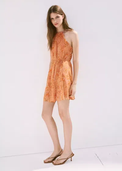 Mango Robe Col Halter Paisley In Orange
