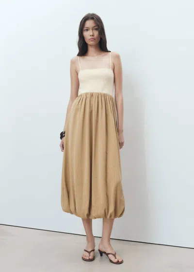 Mango Combined Knitted Balloon Dress Medium Brown
