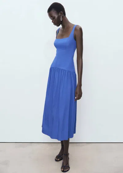 Mango Flared Cotton Dress Blue