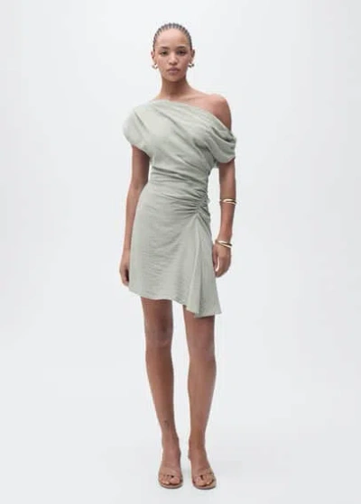 Mango Asymmetrical Draped Short Dress Blue