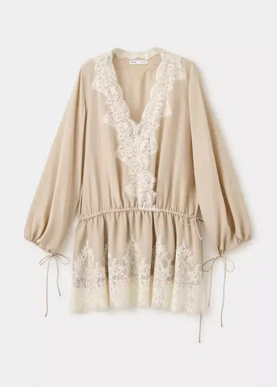 Mango Robe Courte Dentelle In Neutral
