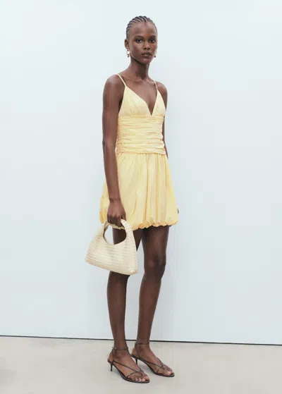 Mango Short Balloon-effect Dress Pastel Yellow