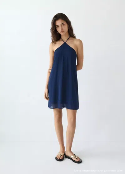 Mango Robe Courte Emmanchures Américaines In Blue