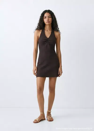 Mango Robe Courte Emmanchures Américaines In Brown