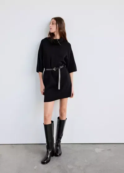 Mango Robe Courte En Maille Fine In Noir