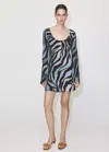 Mango Robe Courte Imprimée In Blue