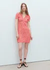 Mango Printed Short Dress Coral Red