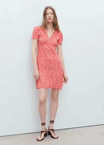 Mango Printed Short Dress Coral Red