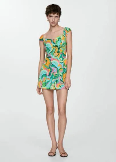 Mango Printed Short Dress Green In Vert