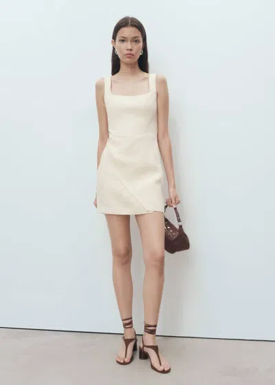 Mango Short Linen Dress Ecru