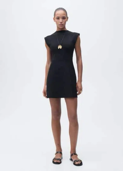 Mango Short Flared Knitted Dress Black