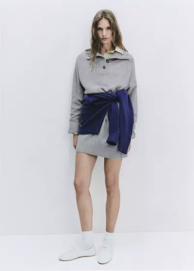 Mango Robe Courte Maille In Gris