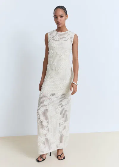 Mango Robe Crochet Fleurs Écru - Femme - M -
