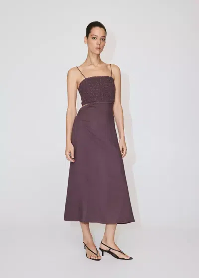 Mango Robe Cut-out Brodée De Perles In Purple