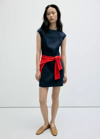 Mango Robe Denim Courte In Bleu
