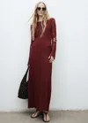 Mango Long Sleeve Lace Maxi Dress In Burgundy