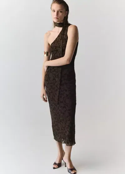 Mango Robe Dévorée Avec Détail De Naud In Marron
