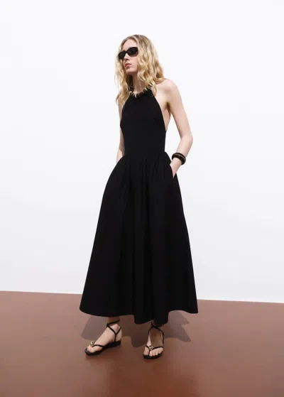 Mango Halter Dress With Crossed Back Black