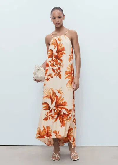 Mango Palm Tree Print Halter Dress Brown