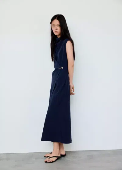 Mango Robe Drapée Détail Bijou In Bleu Nuit