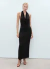 Mango Draped Open Back Dress Black In Black