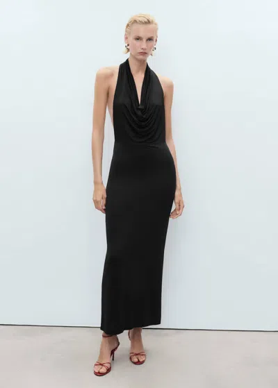 Mango Draped Open Back Dress Black