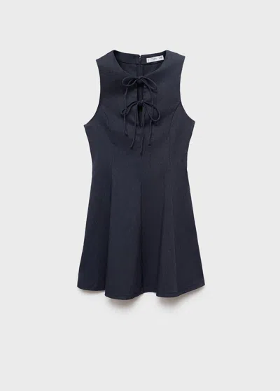 Mango Denim Effect Dress With Bows In Blue