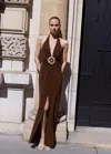 Mango Halter Dress With Flower Detail Brown In Brown