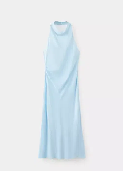 Mango Robe Emmanchures Américaines Drapée In Bleu Ciel