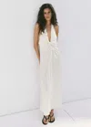 Mango Robe Emmanchures Américaines Drapée In White