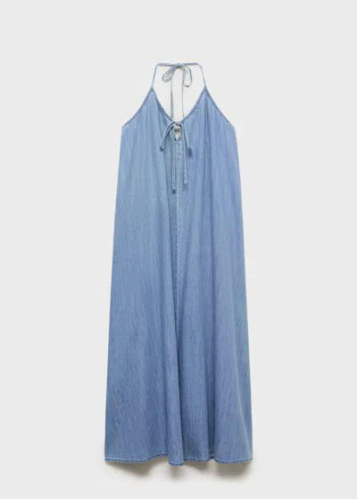 Mango Strappy Denim Dress Medium Blue