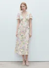 Mango Floral Linen-blend Dress Ecru In Écru