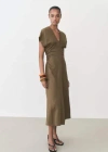 Mango Lyocell-blend Dress With Draped Details Medium Brown In Medium Brown
