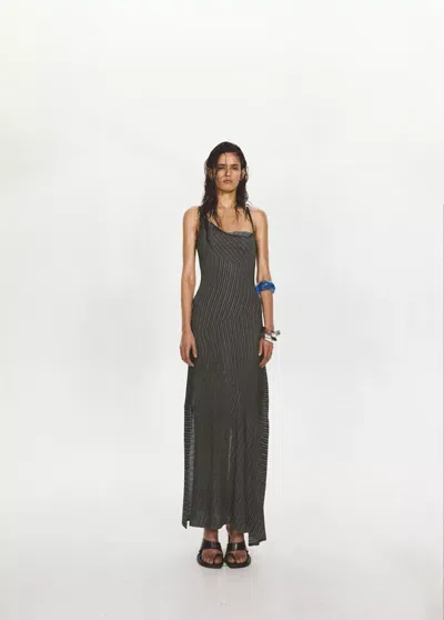 Mango Robe En Maille À Rayures Asymétrique In Brown
