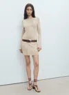 Mango Knitted Dress With Embroidered Flowers Beige