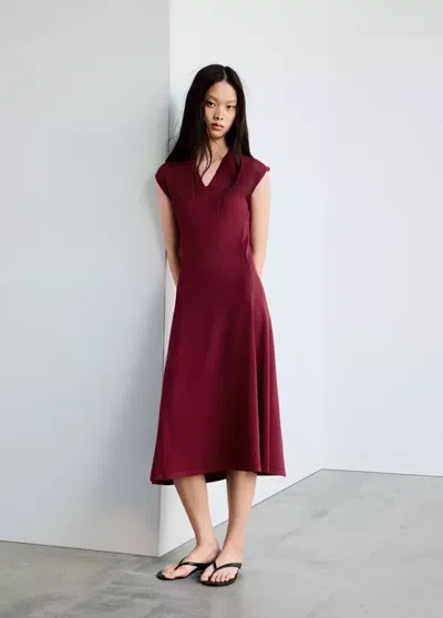 Mango Robe En Maille Col V In Fraise