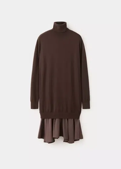 Mango Robe En Maille Combinée In Chocolat