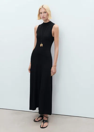 Mango Fine Knit Flared Dress Black